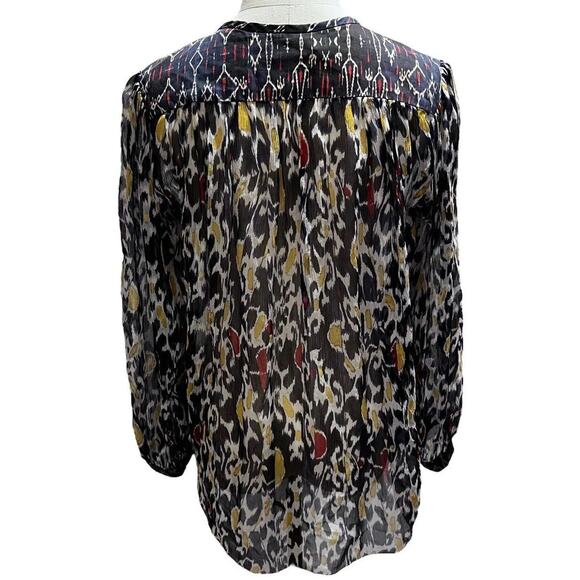 Isabel Marant Blouse Pilay Multi Printed Silk Sheer SZ 36/ US SM Long Sleeve Top - Picture 5 of 15